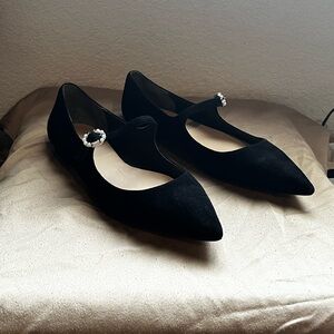 Stuart Weitzman Black Mary Jane Flats with Pearl Accent